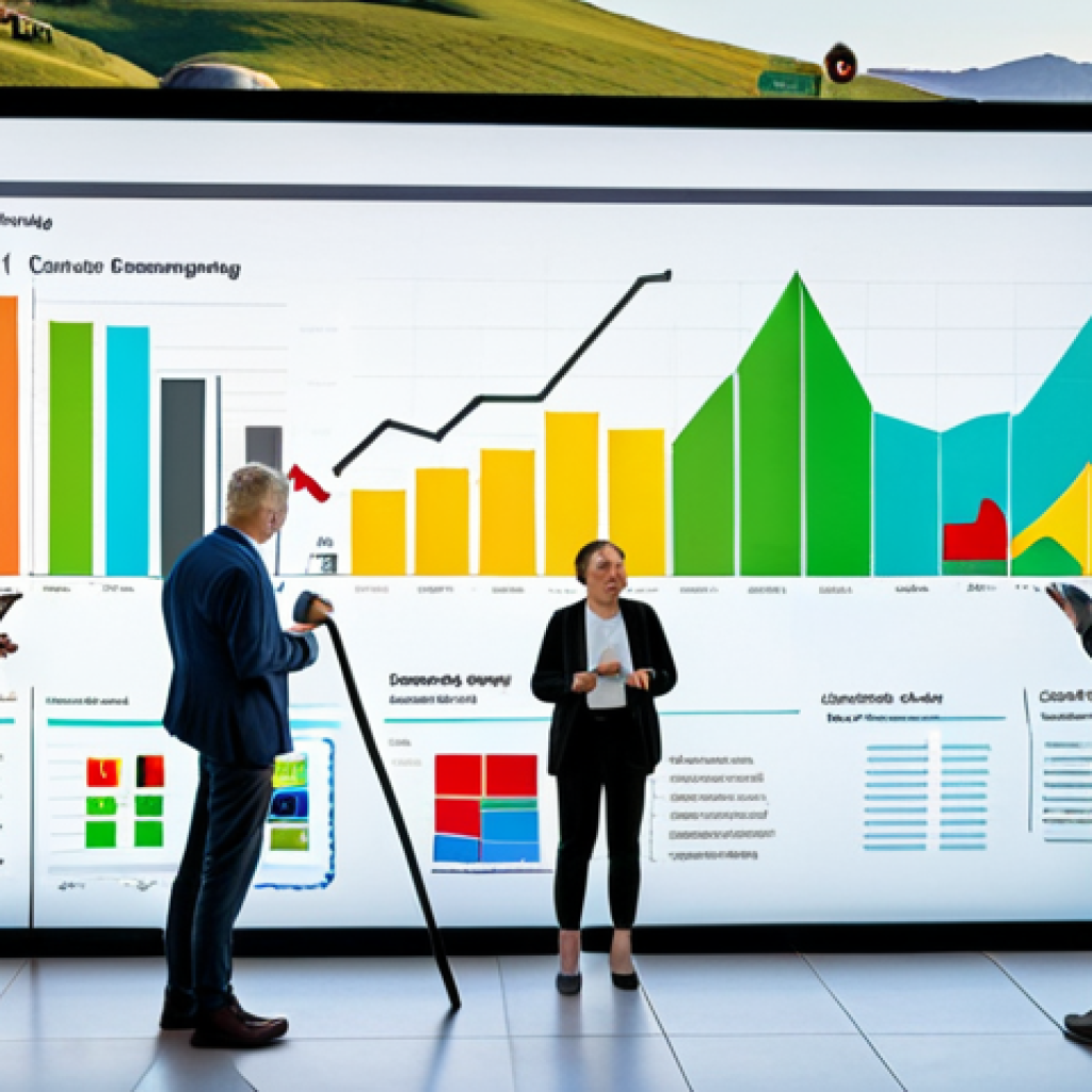 **

Prompt: "Sustainable investing concept. A diverse group of people examining a digital display showing charts and graphs with ESG icons (Environment, Social, Governance). Background shows a cityscape blending into a natural landscape. Bright, optimistic colors."

**