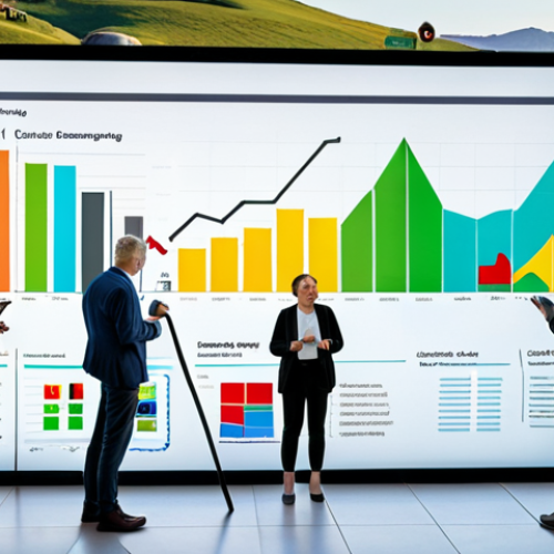 Home 19 **
Prompt: "Sustainable investing concept. A diverse group of people examining a digital display showing charts and graphs with ESG icons (Environment, Social, Governance). Background shows a cityscape blending into a natural landscape. Bright, optimistic colors."
**