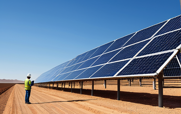 ESG 투자에 대한 자문 서비스 - Sustainable Energy**
"A solar panel farm in a desert landscape, fully clothed engineers inspecting ...