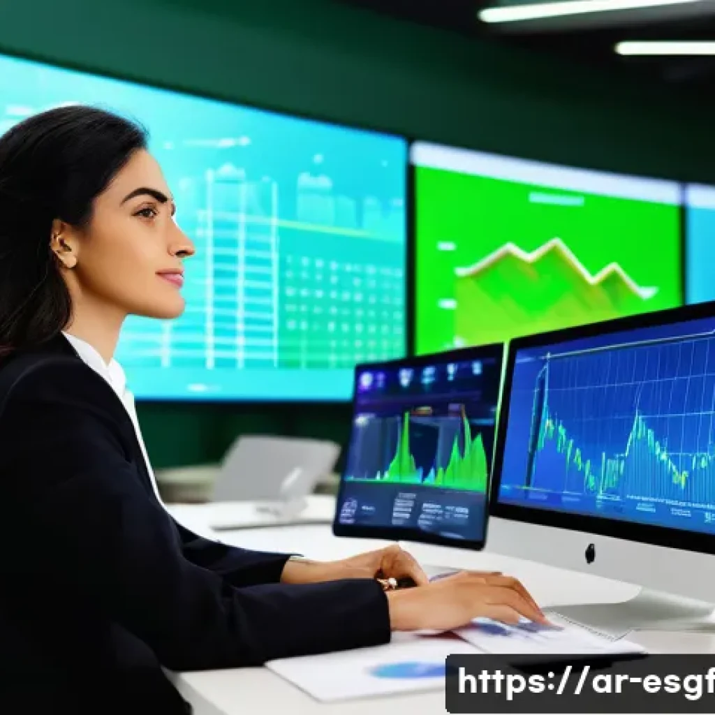 ESG 포트폴리오 구성 시 자주 발생하는 실수 - A professional Middle Eastern businesswoman in formal attire, seated at a modern office desk with mu...