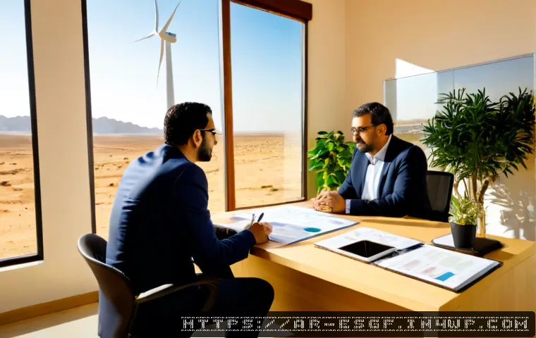ESG 투자에 대한 연구 및 개발의 중요성 - Photorealistic Middle Eastern ESG investment research meeting in a modern sunlit office, Arab financ...